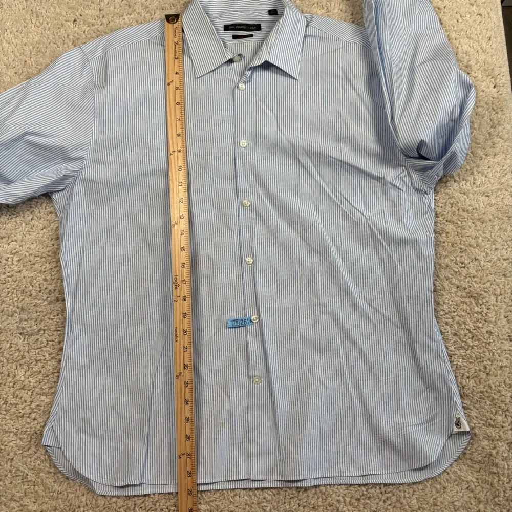 John‎ Varvatos USA Button Down Mens 17.5 34/35 Blue Striped Good Slim Fit Cotton